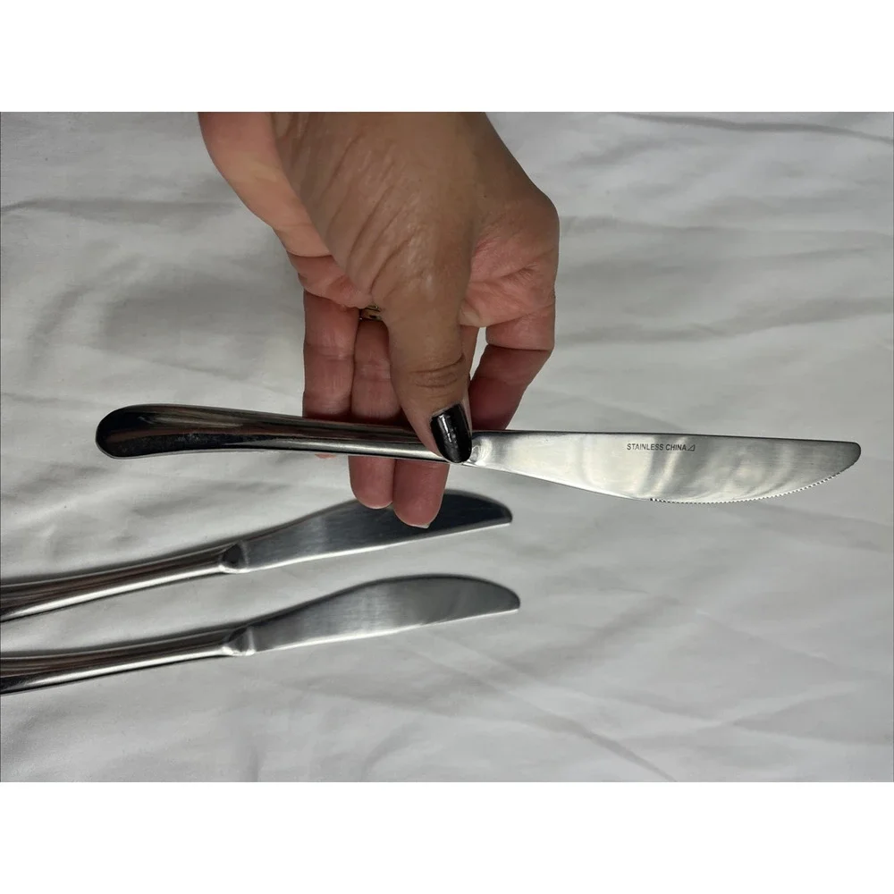 Set Of 3 Stainless Steel Dinner Knife Obtuse Triangle shape logo, unknown brand